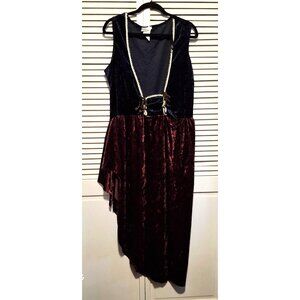 Tavern Wench Costume Dress Adult Plus Size Burgundy & Navy Velvet Look